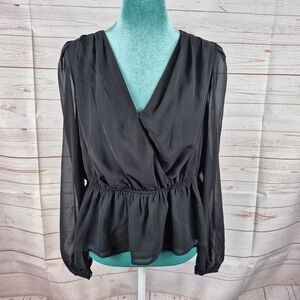 EXPRESS Black Peplum Top Womens Sz M Coquette Fairy Boho Whimsigoth Witchy